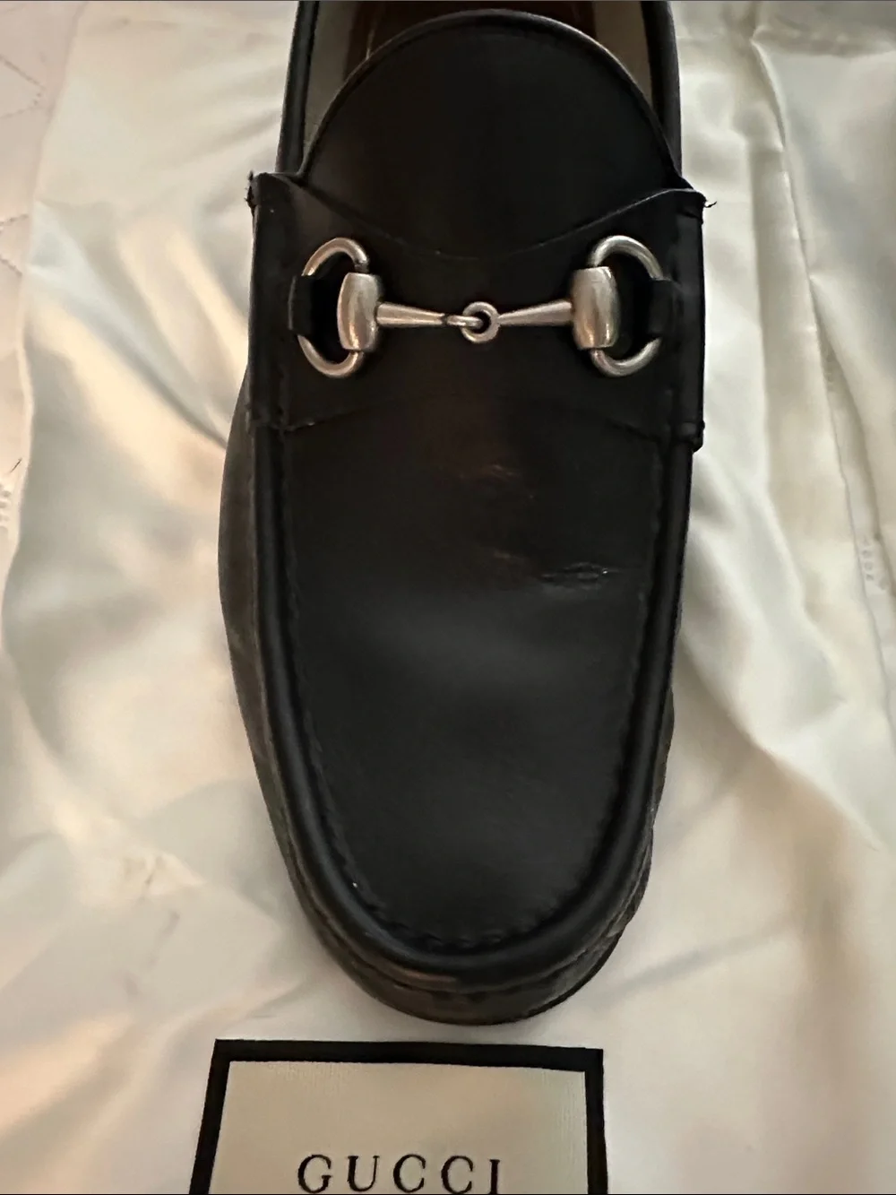 Gucci Black Leather Horsebit (Silver)Slip-On Loafers, 8, Great Condition
